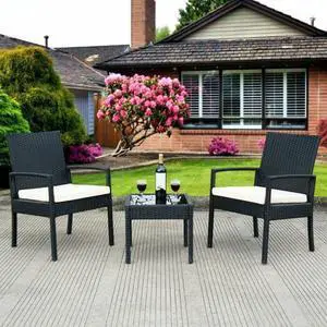 SlickBlue 3 Pcs Outdoor Rattan Patio Conversation Furniture Set