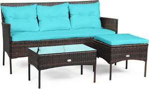 SlickBlue 3 Pieces Patio Furniture Sectional Set with 5 Cozy Seat and Back Cushions