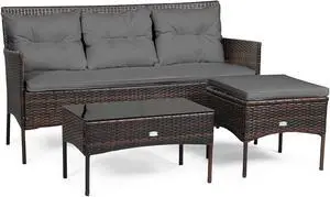 SlickBlue 3 Pieces Patio Furniture Sectional Set with 5 Cozy Seat and Back Cushions