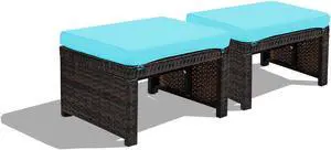 SlickBlue 2 Pieces Patio Rattan Ottomans with Soft Cushion for Patio and Garden