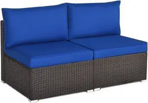 SlickBlue 2 Pieces Patio Rattan Armless Sofa Set with 2 Cushions and 2 Pillows