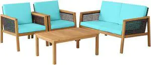SlickBlue 4 Pieces Patio Rattan Furniture Set with Removable Cushions