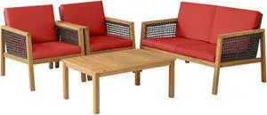 SlickBlue 4 Pieces Patio Rattan Furniture Set with Removable Cushions