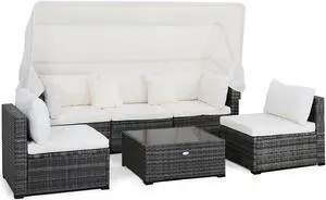 SlickBlue 6 Pieces Patio Rattan Furniture Set with Retractable Canopy