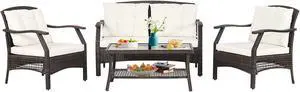 SlickBlue 4 Pieces Outdoor Rattan Conversation Set with Protective Cover