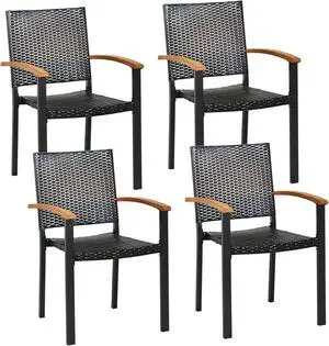 SlickBlue Set of 4 Outdoor Patio PE Rattan Dining Chairs with Powder-coated Steel Frame