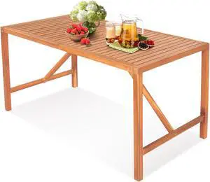 SlickBlue 55 Inch Patio Rectangular Acacia Wood Dining Table with Umbrella Hole