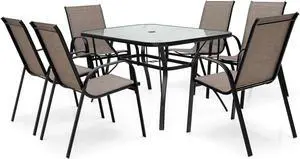 SlickBlue 7-Piece Patio Dining Set with 6 Stackable Chairs