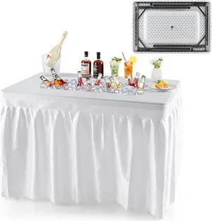 SlickBlue Folding Ice Bin Table with Skirt for Camping Picnic Wedding