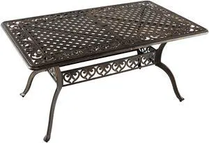 SlickBlue Aluminum Patio Dining Table with Umbrella Hole for 6 Persons