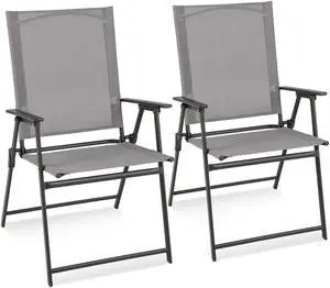 SlickBlue 2 Pieces Patio Folding Chairs with Armrests for Deck Garden Yard