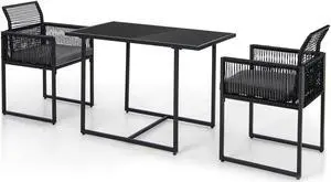 SlickBlue 3 Pieces Outdoor Dining Set with Folding Backrest and Seat Cushions