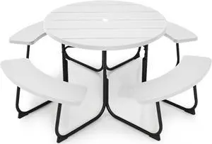 SlickBlue 8-Person Outdoor Picnic Table and Bench Set with Umbrella Hole