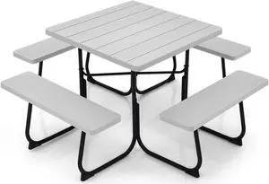 SlickBlue Outdoor Picnic Table with 4 Benches and Umbrella Hole