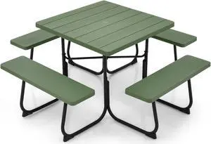 SlickBlue Outdoor Picnic Table with 4 Benches and Umbrella Hole