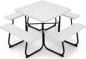 SlickBlue Outdoor Picnic Table with 4 Benches and Umbrella Hole