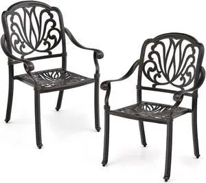 SlickBlue 2 Pieces Patio Cast Aluminum Dining Chairs with Armrests