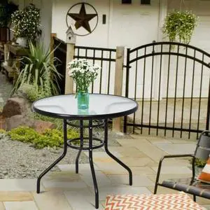 SlickBlue Patio Round Table Steel Frame Dining Table