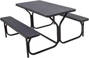 SlickBlue HDPE Outdoor Picnic Table Bench Set with Metal Base