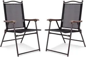 SlickBlue Set of 2 Patio Folding Sling Back Camping Deck Chairs
