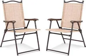 SlickBlue Set of 2 Patio Folding Sling Back Camping Deck Chairs
