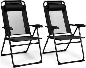SlickBlue 2 Pieces Patio Adjustable Folding Recliner Chairs with 7 Level Adjustable Backrest