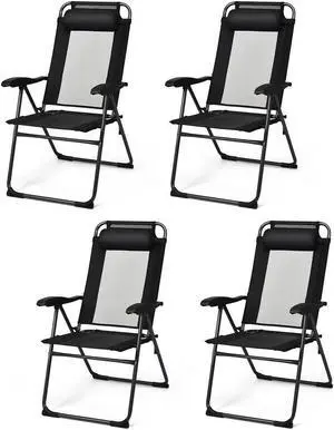 SlickBlue 4 Pieces Patio Garden Adjustable Reclining Folding Chairs with Headrest
