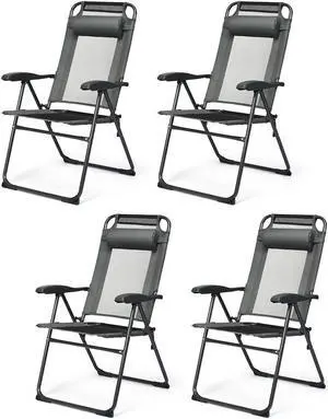 SlickBlue 4 Pieces Patio Garden Adjustable Reclining Folding Chairs with Headrest