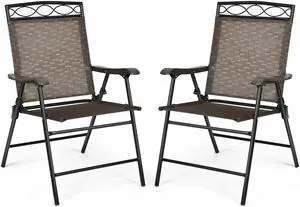 SlickBlue Set of 2 Patio Folding Chairs Sling Portable Dining Chair Set with Armrest