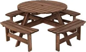 SlickBlue Patio 8 Seat Wood Picnic Dining Seat Bench Set