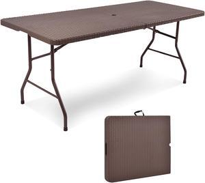 SlickBlue 6 Feet Folding Portable Rattan Table with Carrying Handle