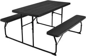 SlickBlue Indoor and Outdoor Folding Picnic Table Bench Set with Wood-like Texture