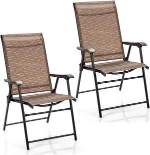 SlickBlue 2 Pieces Outdoor Patio Folding Chair with Armrest for Camping Garden
