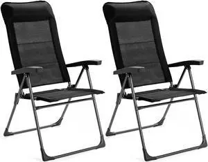 SlickBlue 2 Pcs Portable Patio Folding Dining Chairs with Headrest Adjust for Camping