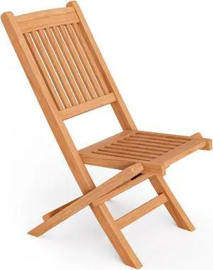 SlickBlue Teak Wood Patio Folding Dining Chair with Slatted Seat