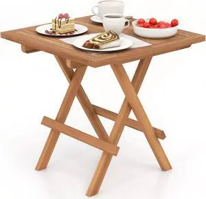 SlickBlue Square Patio Folding Table Teak Wood with Slatted Tabletop Portable for Picnic