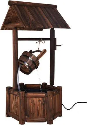 SlickBlue Garden Rustic Wishing Well Wooden Water Fountain with Pump