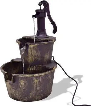 SlickBlue 2 Tiers Outdoor Barrel Waterfall Fountain with Pump