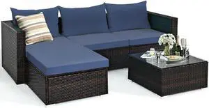 SlickBlue 5 Pieces Patio Rattan Sectional Furniture Set with Cushions and Coffee Table