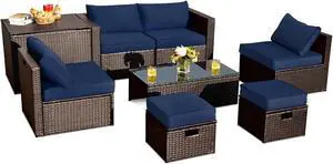 SlickBlue 8 Pieces Patio Space-Saving Rattan Furniture Set with Storage Box and Waterproof Cover