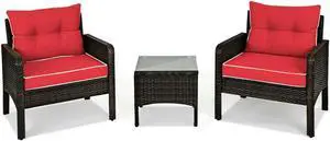 SlickBlue 3 Pieces Outdoor Patio Rattan Conversation Set with Seat Cushions