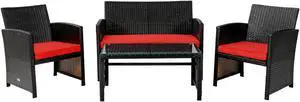 SlickBlue 4Pcs Patio Rattan Cushioned Furniture Set
