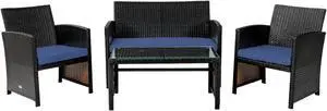 SlickBlue 4Pcs Patio Rattan Cushioned Furniture Set
