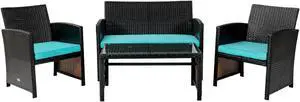 SlickBlue 4Pcs Patio Rattan Cushioned Furniture Set