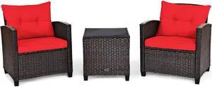SlickBlue 3 Pcs Patio Rattan Furniture Set Cushioned Conversation Set Coffee Table