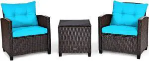 SlickBlue 3 Pcs Patio Rattan Furniture Set Cushioned Conversation Set Coffee Table