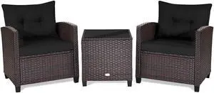 SlickBlue 3 Pcs Patio Rattan Furniture Set Cushioned Conversation Set Coffee Table