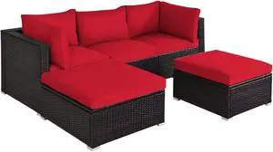 SlickBlue 5 Pieces Patio Sectional Rattan Furniture Set with Ottoman Table
