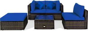 SlickBlue 5 Pcs Outdoor Patio Rattan Furniture Set Sectional Conversation with Cushions