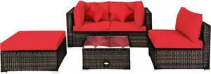 SlickBlue 5 Pcs Outdoor Patio Rattan Furniture Set Sectional Conversation with Cushions